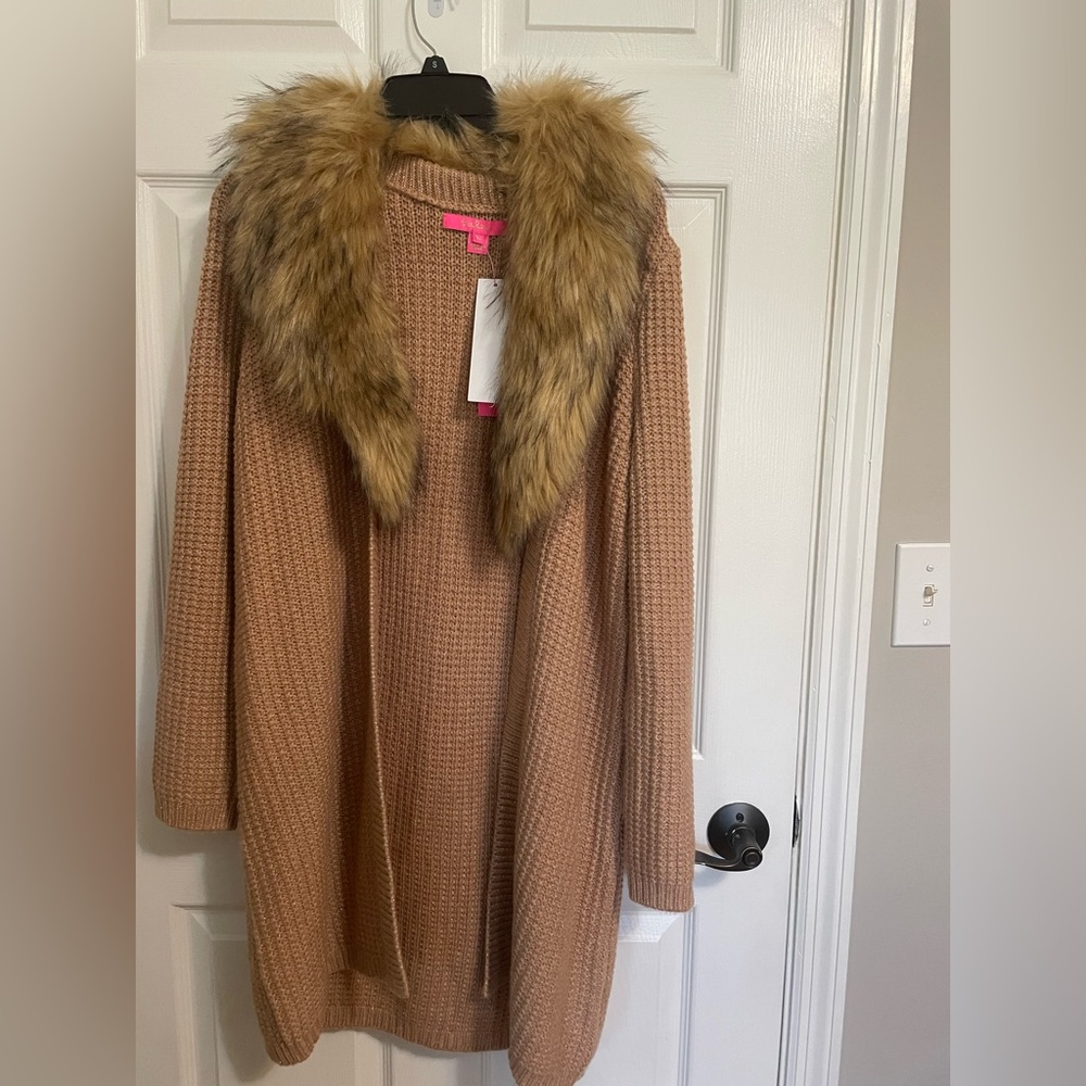 Lilly Pulitzer Tan Knit with Faux Fur Accent